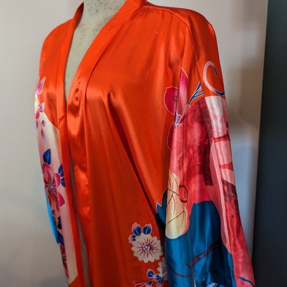Vintage Floral Kimono in orange teal blue and pink One size fits most - Picture 7 of 16